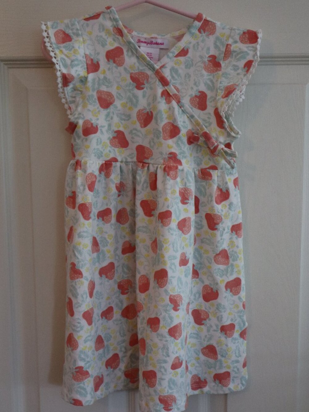 Tommy Bahama Girls Dress with Strawberries and Ruffle Sleeves 3T